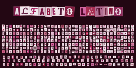 ALFABETO LATINO estilo carta de resgate com letras recortadas de revista para design grafico criativo e composicao de mensagens tipograficas © velikiyzayats
