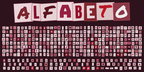 ALFABETO estilo carta de resgate com letras recortadas e numeros para design grafico criativo e composicao de mensagens personalizadas © velikiyzayats