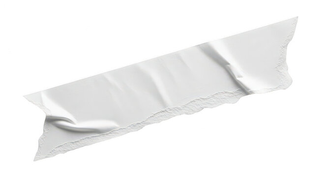 Single piece of torn white adhesive tape strip isolated on transparent background