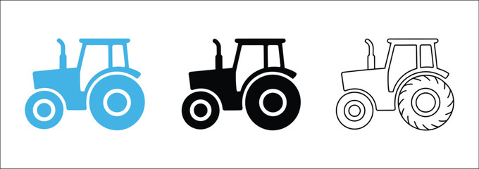 Farm tractor icon set illustration, solid outline and sketch style collection, agricultural machinery symbols, farming equipment vector icons, modern rural technology design elements isolated on white © Vector Creator