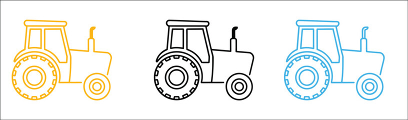 Farm tractor icon set illustration, solid outline and sketch style collection, agricultural machinery symbols, farming equipment vector icons, modern rural technology design elements isolated on white © Vector Creator