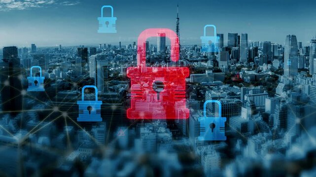 Digital security concept illustrating a cybersecurity breach, with a red unlocked padlock indicating data exposure among secure systems, emphasizing system vulnerability and risk Marrow