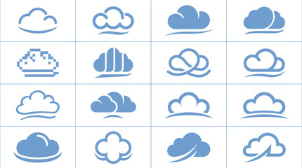 Fototapeta premium Collection of various blue cloud icons.