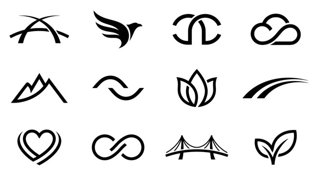 Collection of various abstract line icons.