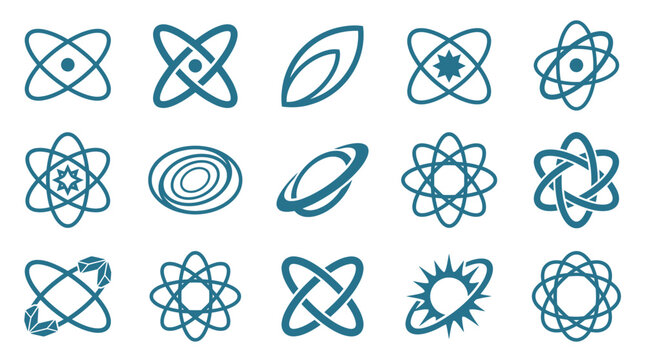 Collection of various atom and planet icons.