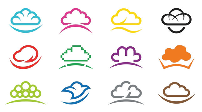 Colorful cloud storage icons set.