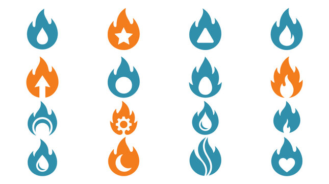 Flame icons in different colors and shapes.