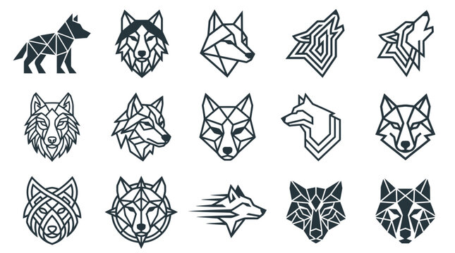 Wolf heads in geometric shapes designs.