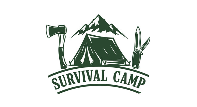 Survival camp logo with tent.