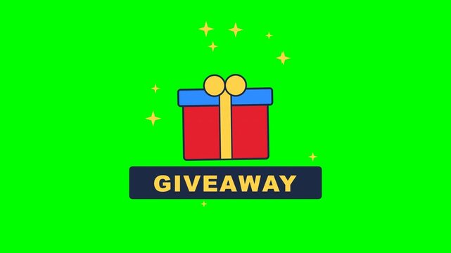 4K green screen GIVEAWAY - a gift box wobbles with sparkles and a giveaway banner, social media call to action overlay for content creators and youtube, chroma key