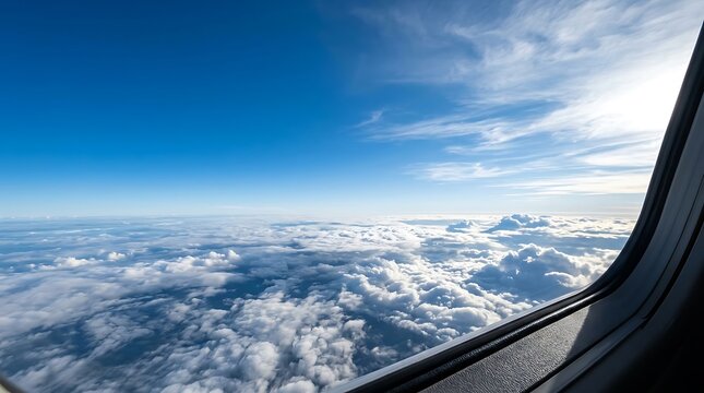 View of clouds from an airplane window at high altitude