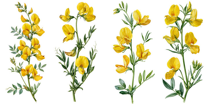 Watercolour painting of meadow vetchling plant isolated on white transparent background - design element cut-out object