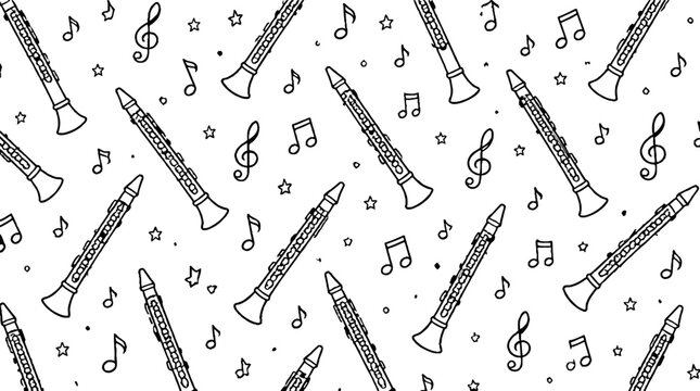 Black and white musical notes and clarinets pattern.