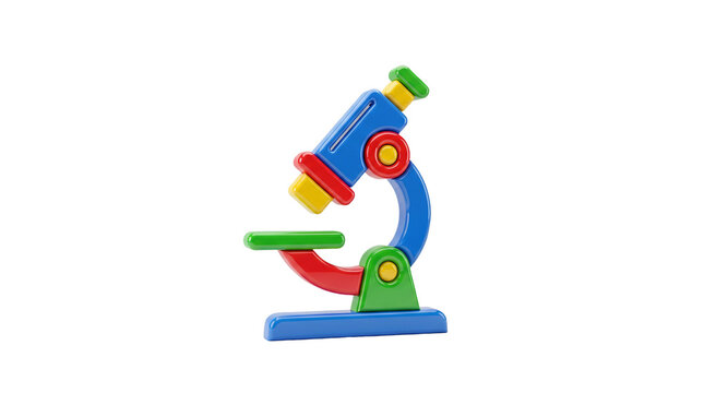 Colorful toy microscope for kid science isolated on transparent background