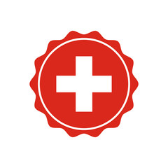 Circular Switzerland flag badge. Bottle cap with Switzerland flag pattern perfect for print apparel etc. © Flag