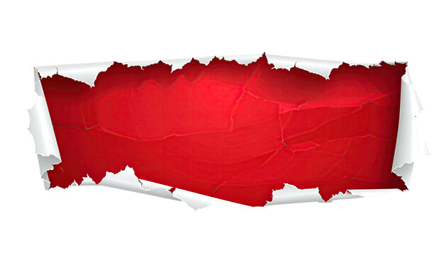 Torn white paper exposing vibrant red, cracked surface