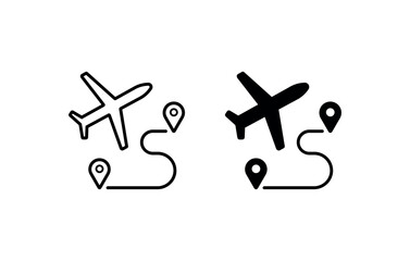 Fototapeta premium Minimal Airplane Route Icons Set with Pin Markers for Travel and Navigation