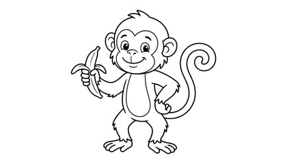 Happy monkey holding a banana coloring book page © cicok