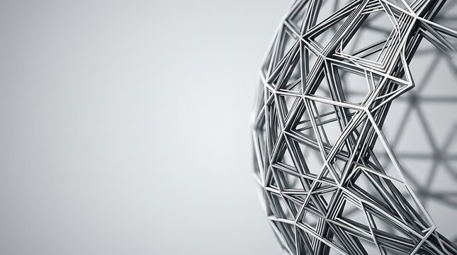 Abstract geometric wireframe sphere on minimalist grey background