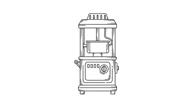 Vintage Popcorn Machine Illustration Line Art.