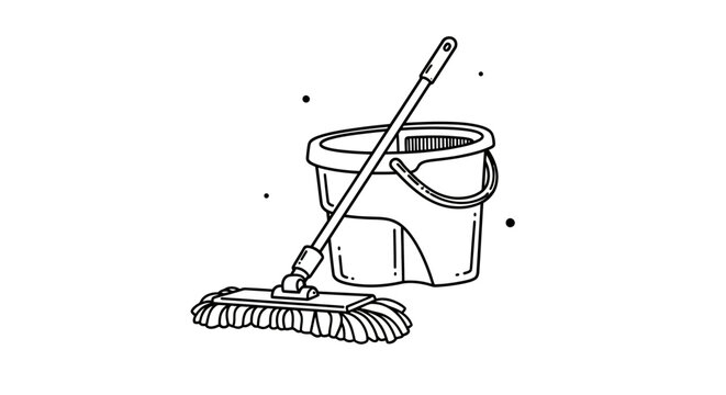 Mop and bucket cleaning tools illustration.