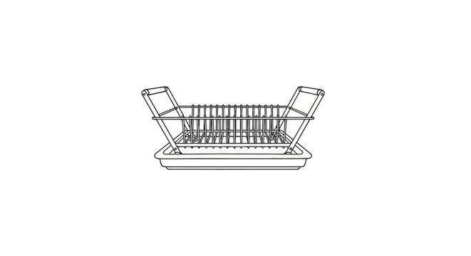 Stainless steel dish drying rack for kitchen use.