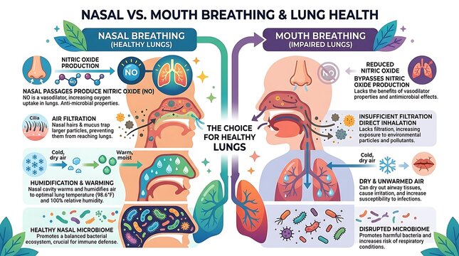 Comparison of nasal and mouth breathing for healthy lung function