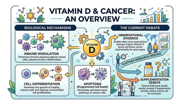 Medical infographic explaining vitamin d impact on cancer mechanisms