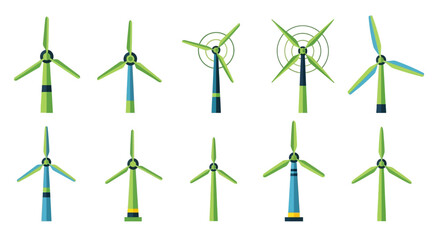 Flat Wind Turbine Icon Set © Hedasa