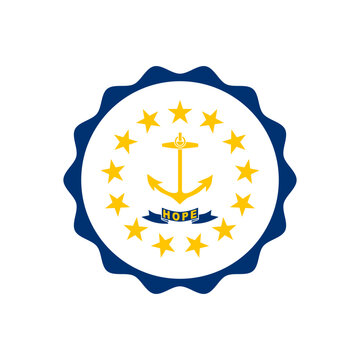 Circular Rhode Island flag badge. Bottle cap with Rhode Island flag pattern perfect for print apparel etc.