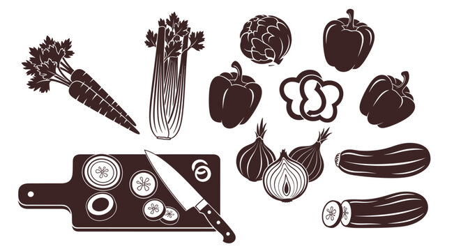 Vegetables and kitchen cutting board.