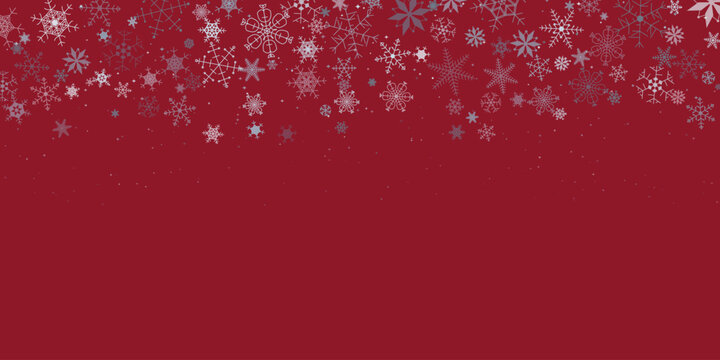 Falling snow, christmas top snowflake border. Vector illustration.