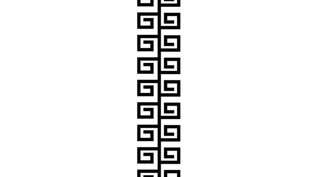 A vertical Greek key pattern strip positioned along the right side of a mostly blank white panel