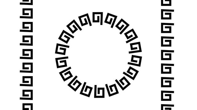 A round Greek key pattern ring flanked by two vertical key pattern strips on either side of a white panel