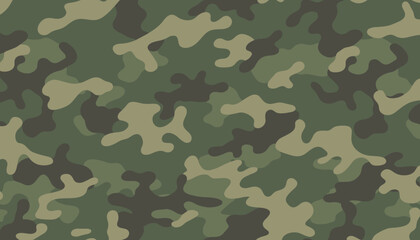 Fototapeta premium Classic military camouflage seamless pattern with abstract organic shapes in green, brown, and khaki beige colors.