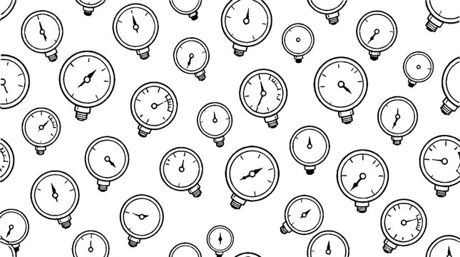 Collection of various analog clock faces in black and white.