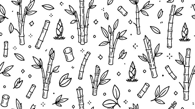 Black and white bamboo and leaves pattern design.