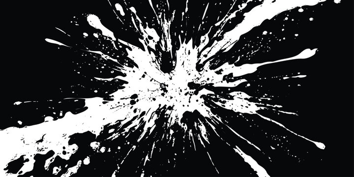 White ink splatter explosion on black background dynamic abstract splash pattern blob blur