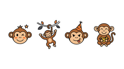 Cute monkey mascot set with various expressions and playful actions © Damung