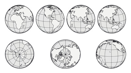 World globe icons set showing different continents and angles © Damung