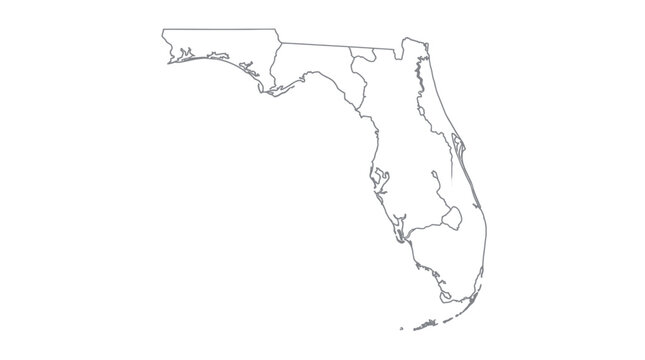 Minimalist florida state map outline with administrative boundaries