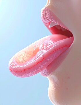 Tongue medical visualization demonstrates the complex surface texture of the human gustatory organ.