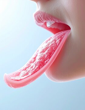 Tongue health and sensory perception are explored through this close-up view of human oral anatomy.