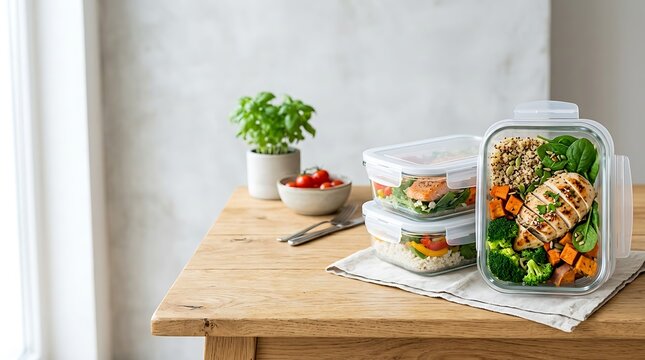 Healthy meal prep containers with grilled chicken and vegetables