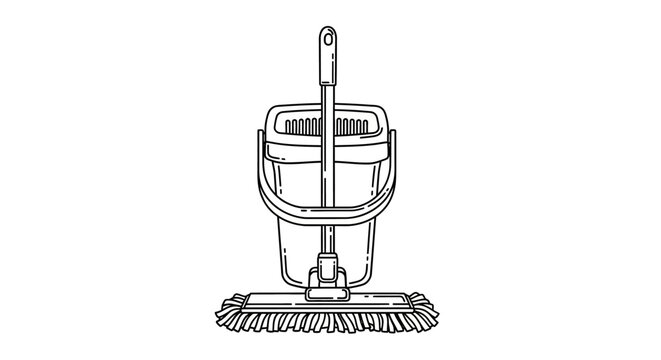 Classic mop and bucket cleaning tool illustration.