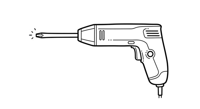 Cordless electric drill with spinning bit illustration.