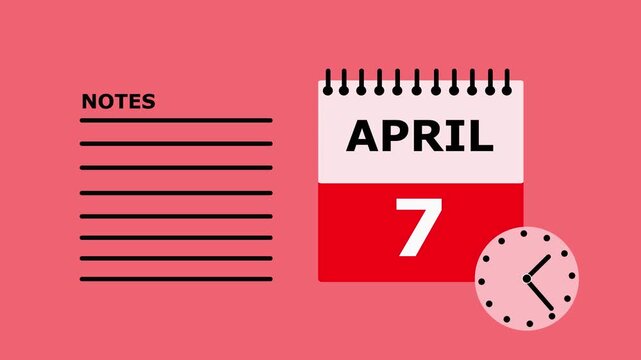 April 7 Calendar Page with Notes Section on Pink Background date month.