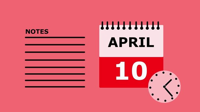 Calendar Page April 10th Desktop Wallpaper Background Notes Section Red Background date.