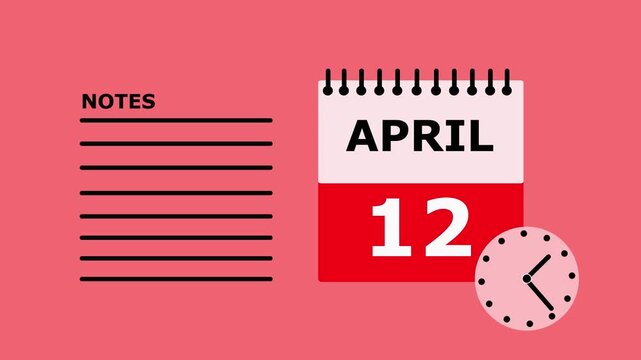 Calendar Page April 12th Desktop Wallpaper Notes Section Red Background Daily Planner Organizer date.