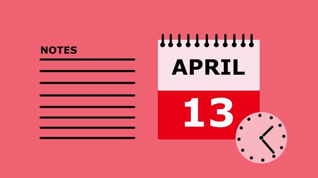 April 13 calendar page notes red background date.